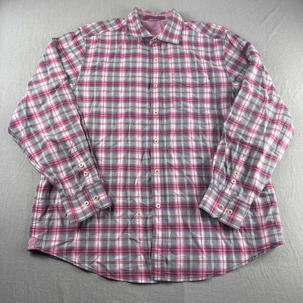 Tommy Bahama Shirt Mens L Pink Gray Plaid Long Sleeve Button Up Cotton Preppy